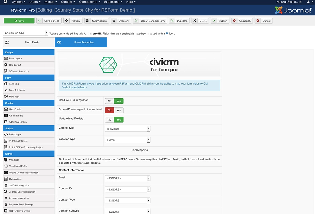 civicrm rsform